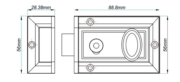 JW-LOCK Night Latch Dimensions 1