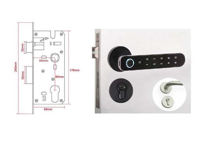 JW-LOCK Smart Door Handle Dimension Drawing 1