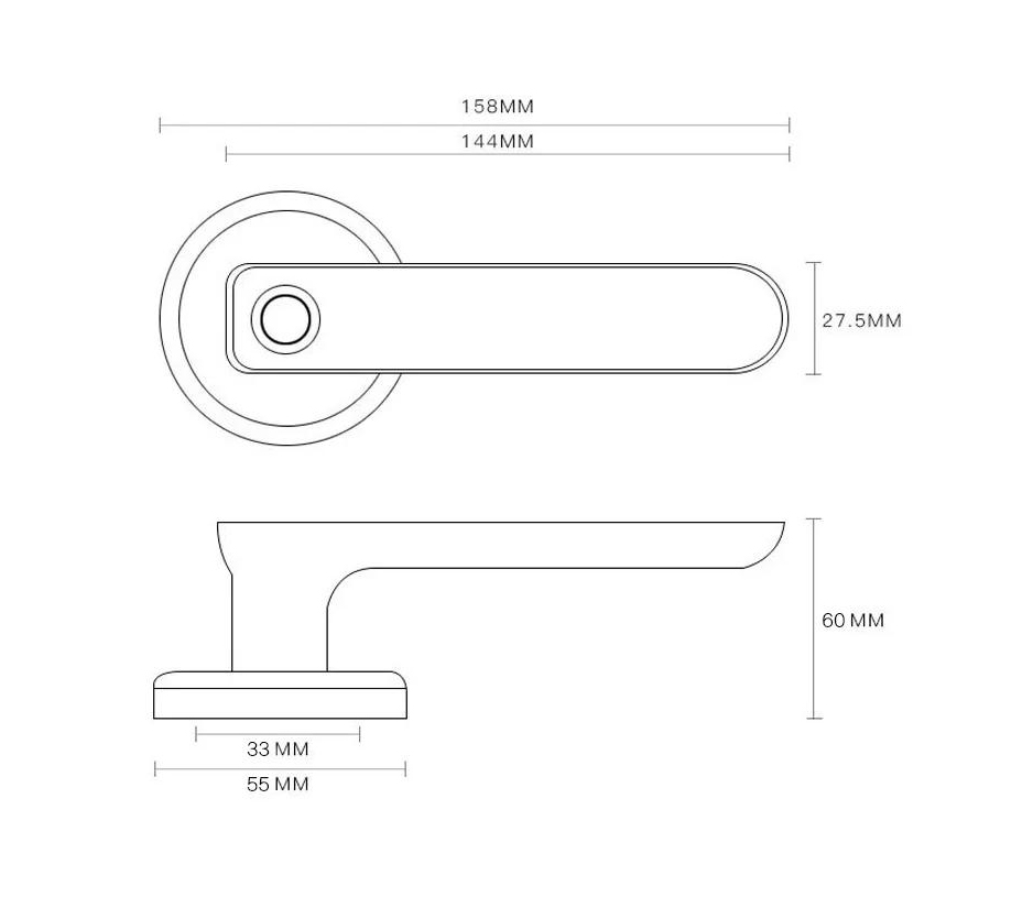 JW-LOCK Smart Door Handle Dimension Drawing 2