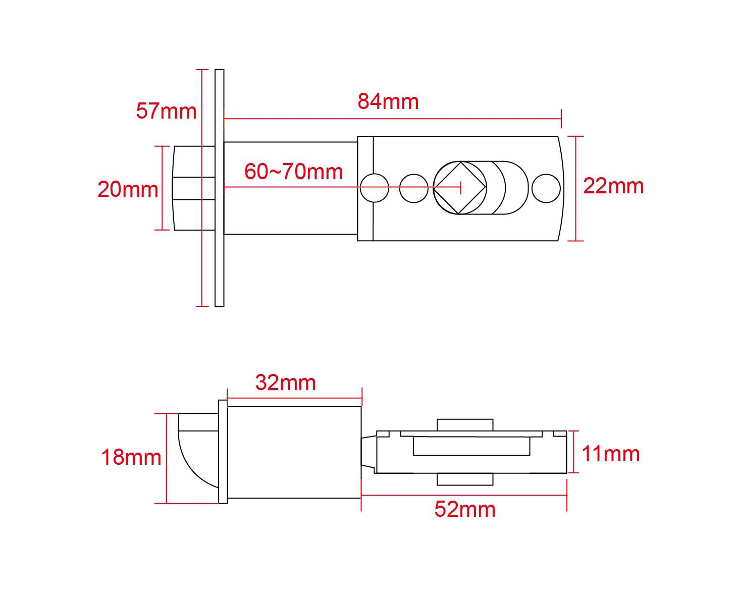 JW-LOCK Smart Door Handle Dimension Drawing 3