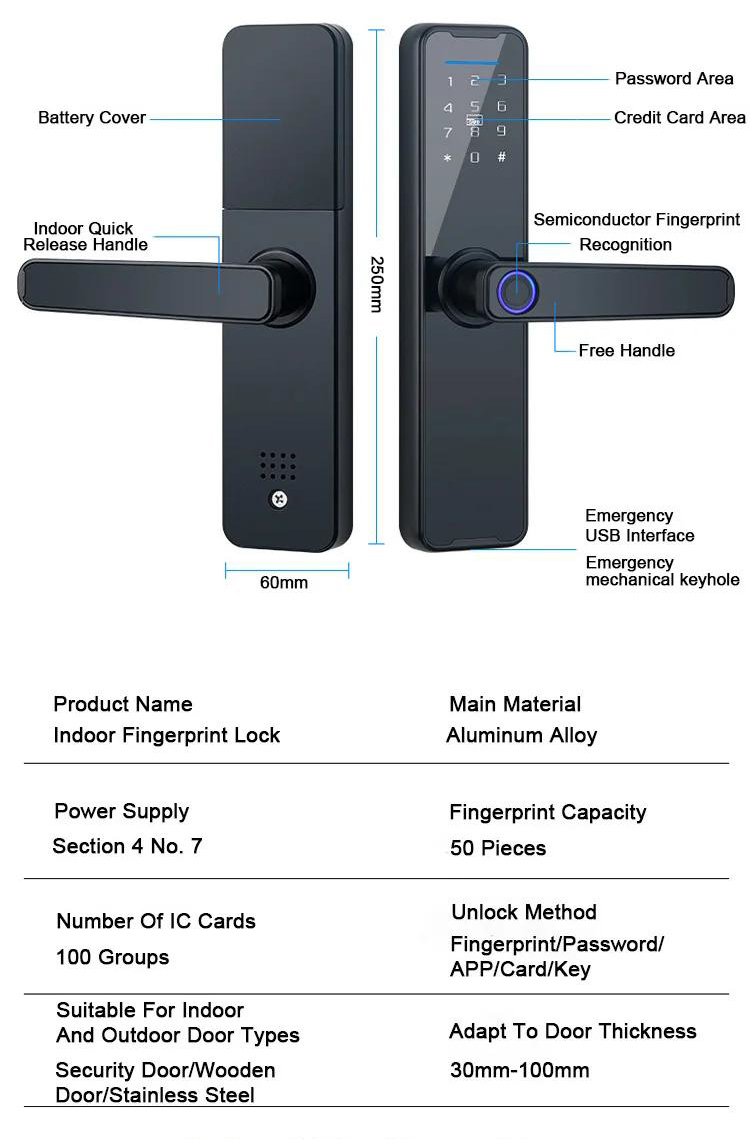 JW-LOCK Smart Door Handle Parameters 1