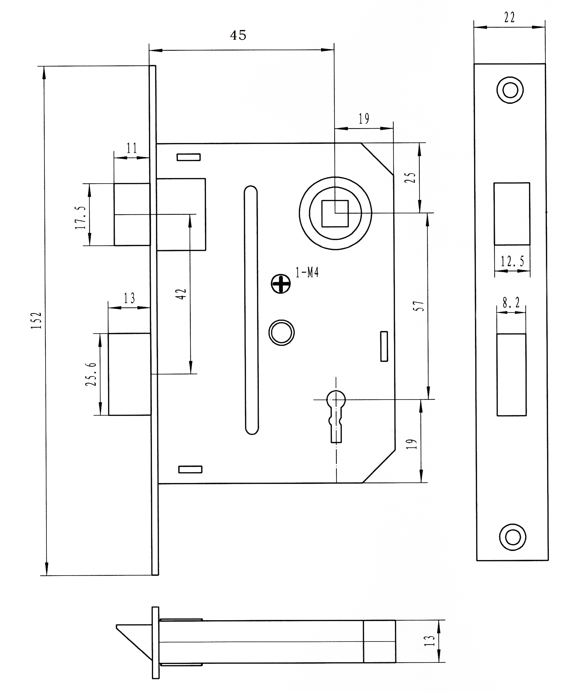 JW-LOCK 57mm Lever Lock Body 2.5 Inches Dimension