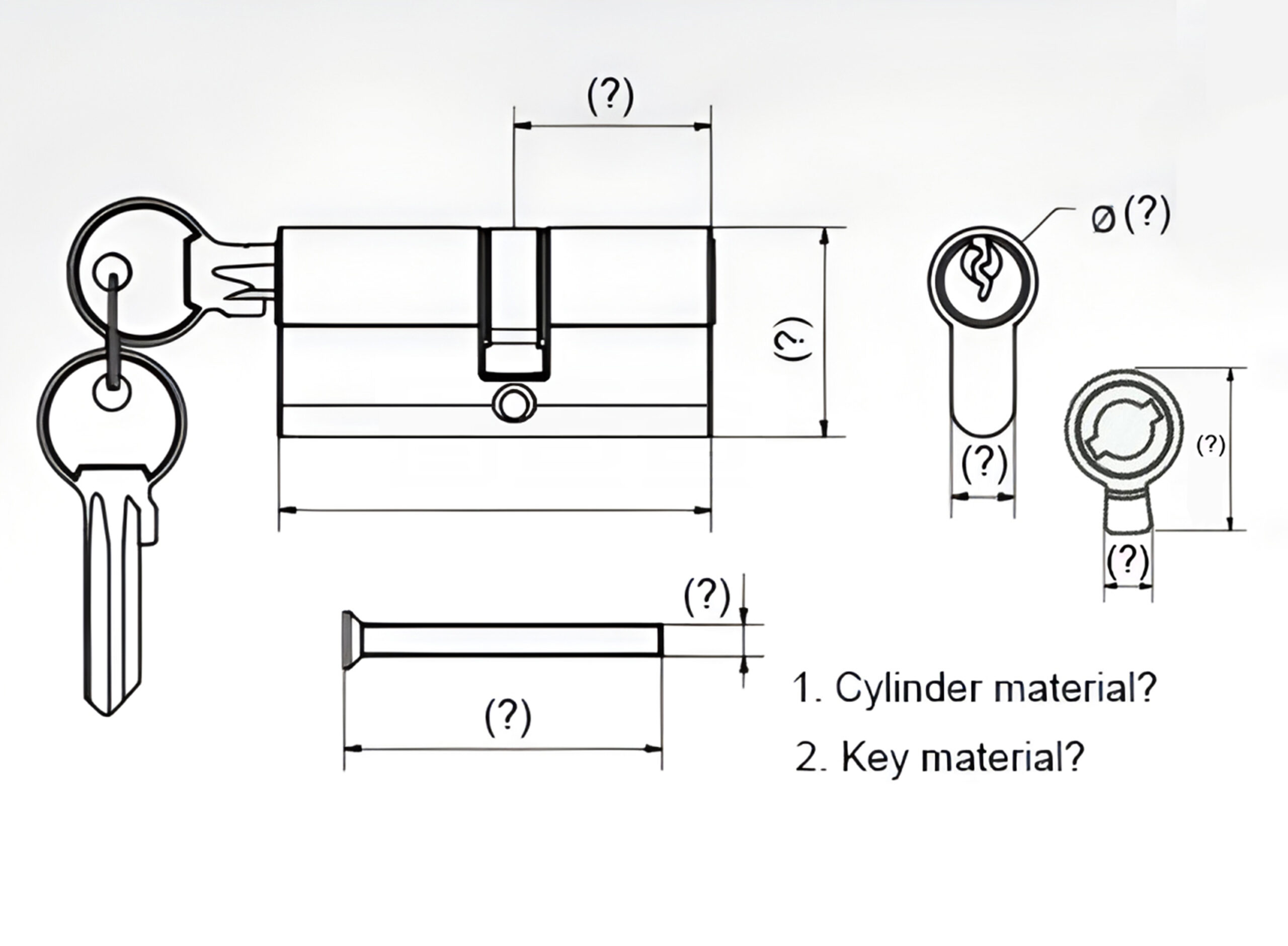 JW-LOCK Double-sided Lock Cylinder Dimension