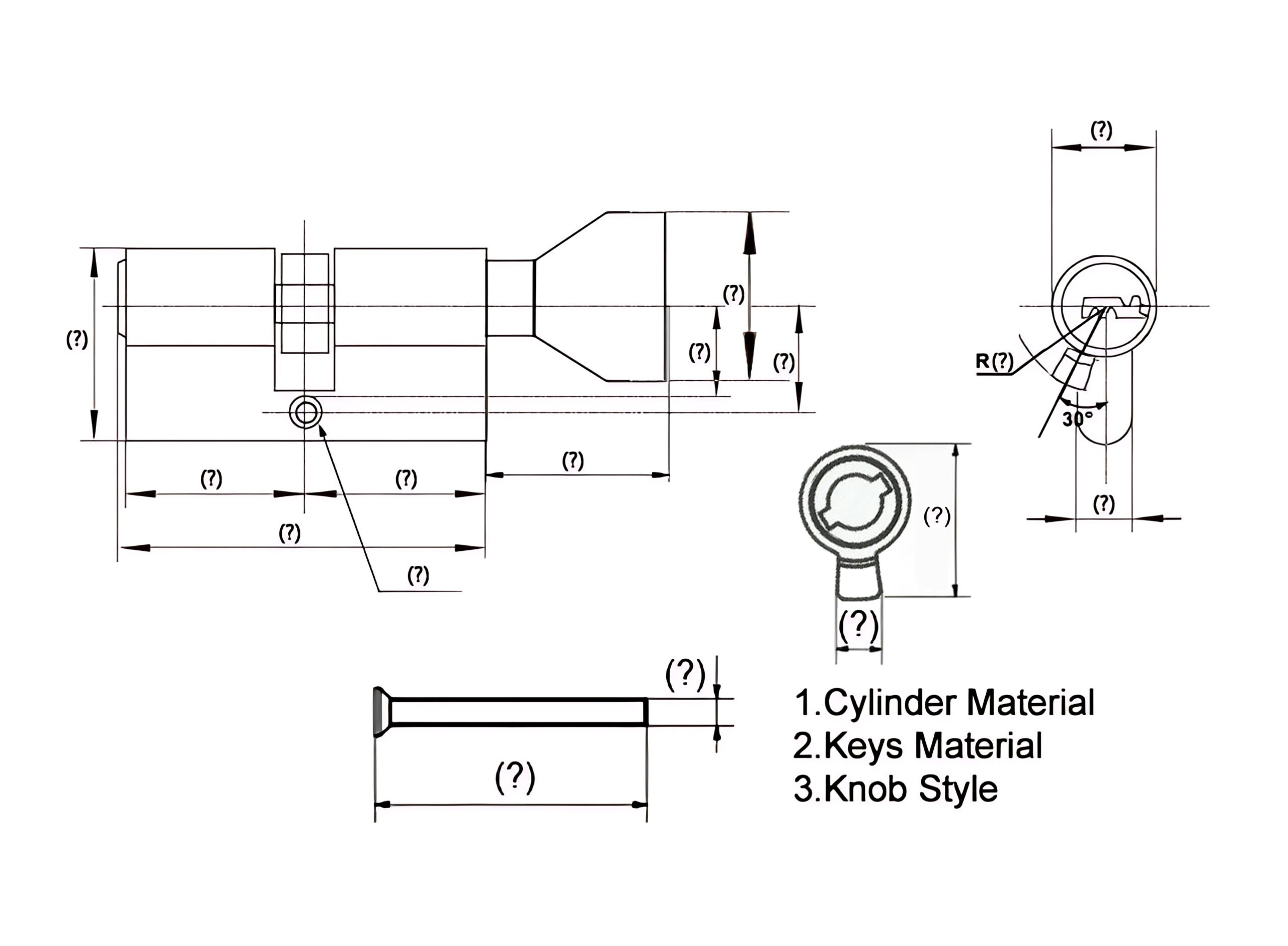 JW-LOCK Single-sided Lock Cylinder Dimension