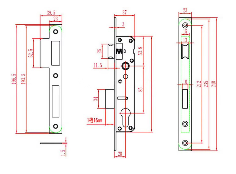 JW-LOCK Narrow Lock Body Details Dimension Figure 1