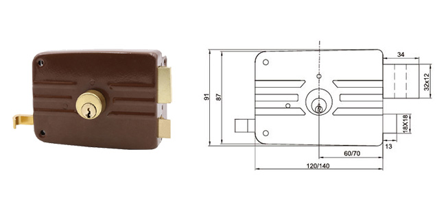 JW-LOCK Rim Lock 9001 Dimensions