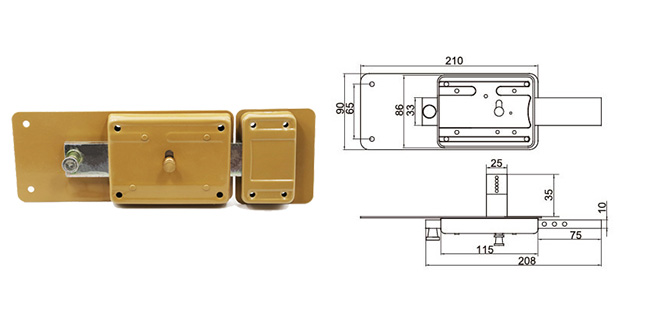 JW-LOCK Rim Lock P60 Dimensions