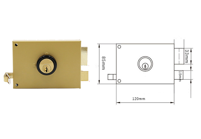 JW-Lock Rim Lock BL25003 Dimensions