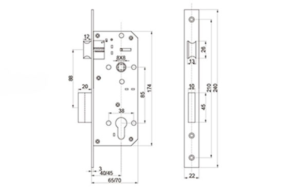 JW-LOCK 8540 Mortise Lock Body-RETICLE-1