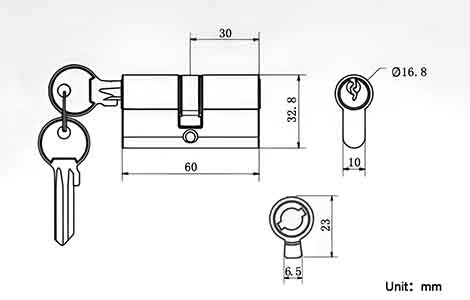 JW-LOCK 60mm Euro Lock Cylinder Dimensions