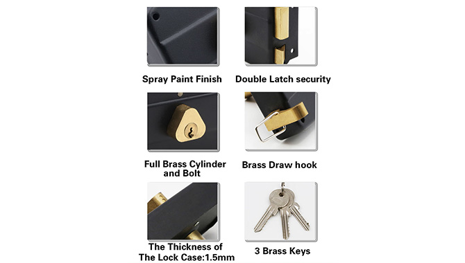JW-Gate Door Rim Lock With Strong Deadbolt & Latch