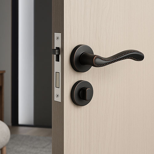 Brass Door Handle with Rosette Works in Interior Door