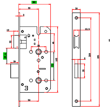 Dimension Drawing for Lock Body-1