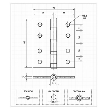 JW-LOCK Door Hinge Technical Drawings-1