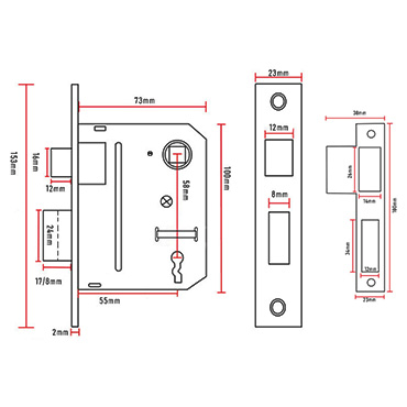 JW-LOCK Drawings with 3 Inch Lever Lock Body-1