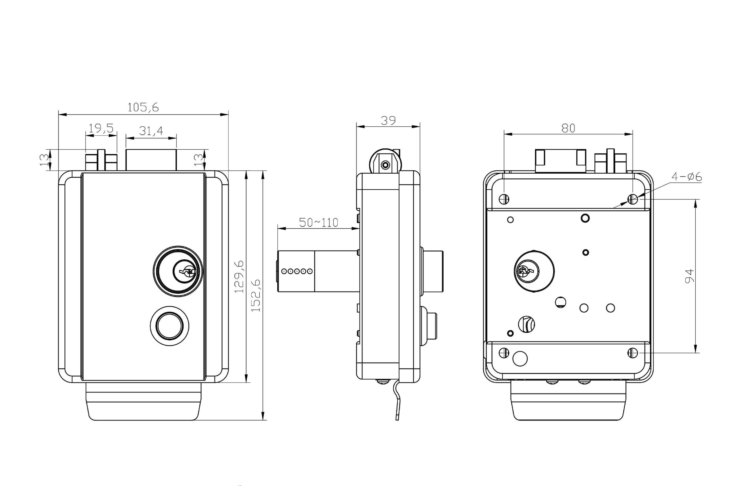 Drawings for electric rim lock