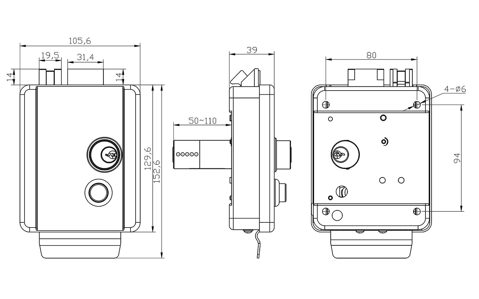 JW-LOCK Dimensional Drawings DC12-D