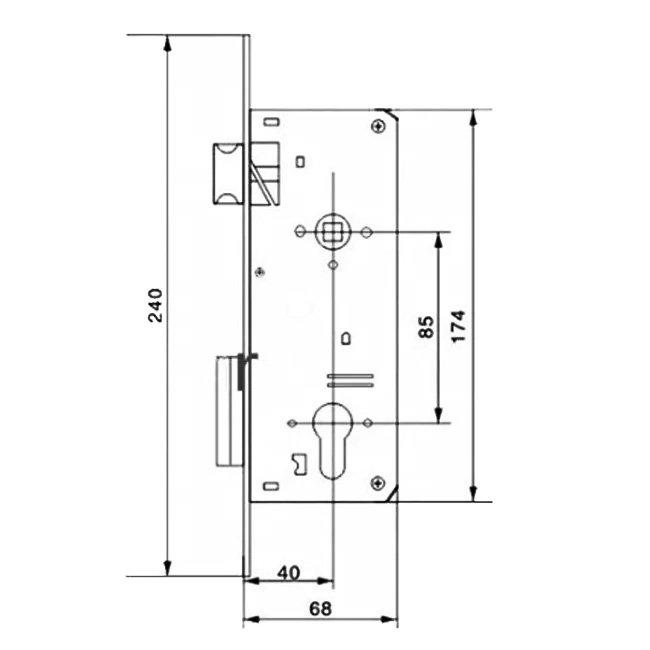JW-LOCK 8545 Storm Door Lock Body Dimension Diagram-1