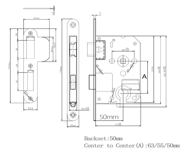 JW-LOCK Drawing for Lever Mortice Sashlock